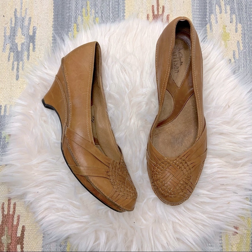 COPY - Clarks Leather Woven Boho Wedges Shoes